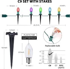 C9 Christmas String Lights Outdoor - 25,7 Pieds 20 Lumières LED Pour Le Chemin De Noël Avec 20 Piquets Connectable étanche Pour Les Allées De Noël Décoration Du Patio, Multicolore 15 C9 Christmas String Lights Outdoor - 25,7 Pieds 20 Lumières LED Pour Le Chemin De Noël Avec 20 Piquets Connectable étanche Pour Les Allées De Noël Décoration Du Patio, Multicolore -Oui || N/A || pearhead 61qqarEnnpL. AC SL1500