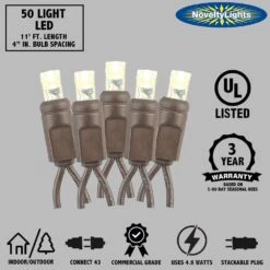 Lumières De Nouveauté 50 Lumières De Noël LED Commerciales ( Blanc Chaud ), 11 Pieds Avec Un Espacement Des Ampoules De 2,5 Pouces, Ampoules De 5 Mm, Listées UL, Lumières De Cordes De Fil Brun -Oui || N/A || pearhead 61wkF9y9kuL. AC SL1000
