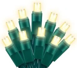 Wominoy 25ft 50 Counts Luminaires De Noël LED Blanc Chaud - Luminaires De Noël Blancs De Qualité Commerciale étanche Extérieure, Lumières De Cordes LED Intérieure 5mm Wide Angle Green Wire, Lumières D'arbre De Noël, IP: 65, UL