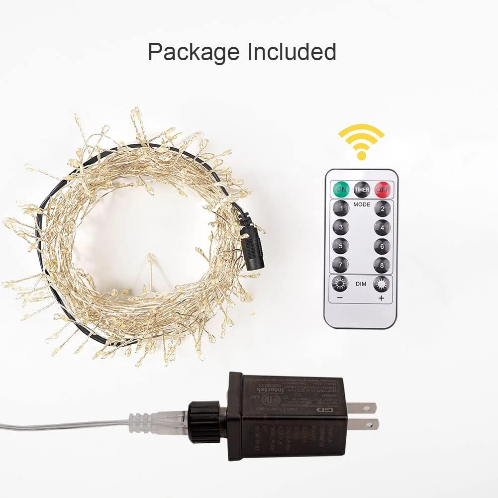 RESNICE 20FT Firecracker String Lights 200 LEDs Blanc Chaud Plug In Intérieur Fil D'argent LED Cluster Fées Lumières Avec Télécommande Pour Arbre De Noël, Plante, Salle De Bain,Jardin, Patio,Backyard 6 RESNICE 20FT Firecracker String Lights 200 LEDs Blanc Chaud Plug In Intérieur Fil D'argent LED Cluster Fées Lumières Avec Télécommande Pour Arbre De Noël, Plante, Salle De Bain,Jardin, Patio,Backyard - Image 4