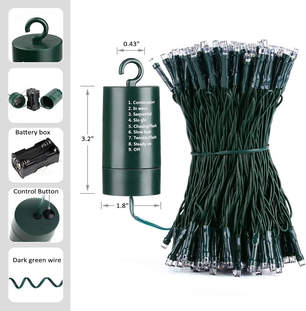 Feux De Noël De La Batterie Toodour, Feux De Corde De Noël 200 LED 68,9 Pieds Avec 8 Modes Twinkle, Minuterie, Feux De Chaîne étanches à Piles Pour La Maison, La Fête, Les Vacances, Le Décor De Noël - Multicolore 9 Feux De Noël De La Batterie Toodour, Feux De Corde De Noël 200 LED 68,9 Pieds Avec 8 Modes Twinkle, Minuterie, Feux De Chaîne étanches à Piles Pour La Maison, La Fête, Les Vacances, Le Décor De Noël - Multicolore - Image 7