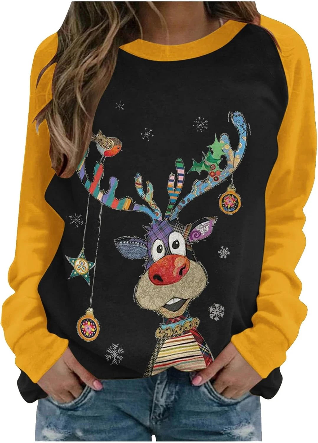 JIOAKFA Dames Chemise De Noël 3X,Funny Reindeer Blouses,Raglan Manches Longues Sweatshirts, Oversized Crew Neck Pullover Tops 3 JIOAKFA Dames Chemise De Noël 3X,Funny Reindeer Blouses,Raglan Manches Longues Sweatshirts, Oversized Crew Neck Pullover Tops