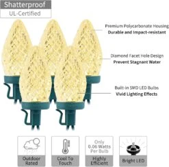 Feux De Chaîne De Noël LED C9, Feux De Chaîne De Fraise Imperméables à 100 LED, Forme De Lumières De Fil Vert Extensible Enfichable Pour Extérieur Extérieur Décoration De Fête De Mariage En Patio, Blanc Chaud -Oui || N/A || pearhead 71 FxUakdL. AC SL1500