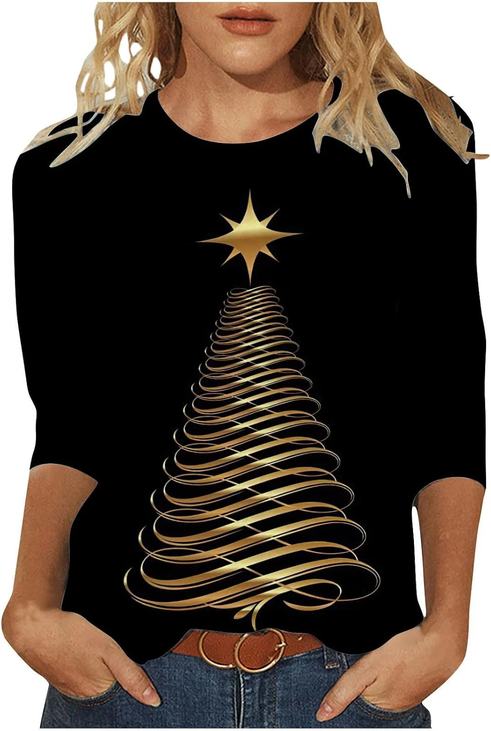 3/4 Manches Chemises Pour Femmes Crewneck Noël Tunique Tops Sparkly Neon Starry Print Nouveauté Xmas Party Chemise Blouses 3 3/4 Manches Chemises Pour Femmes Crewneck Noël Tunique Tops Sparkly Neon Starry Print Nouveauté Xmas Party Chemise Blouses