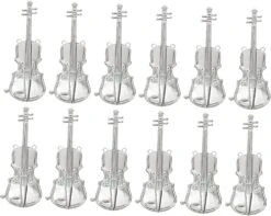 Artibetter 12pcs Instrument De Musique Modèle Accessoires De Mariage Figurines Décor Décor De Mariage Trompette Ornement De Noël Saxophone Ornement De Noël Violon Ornement En Plastique Argent Minuscule Violon