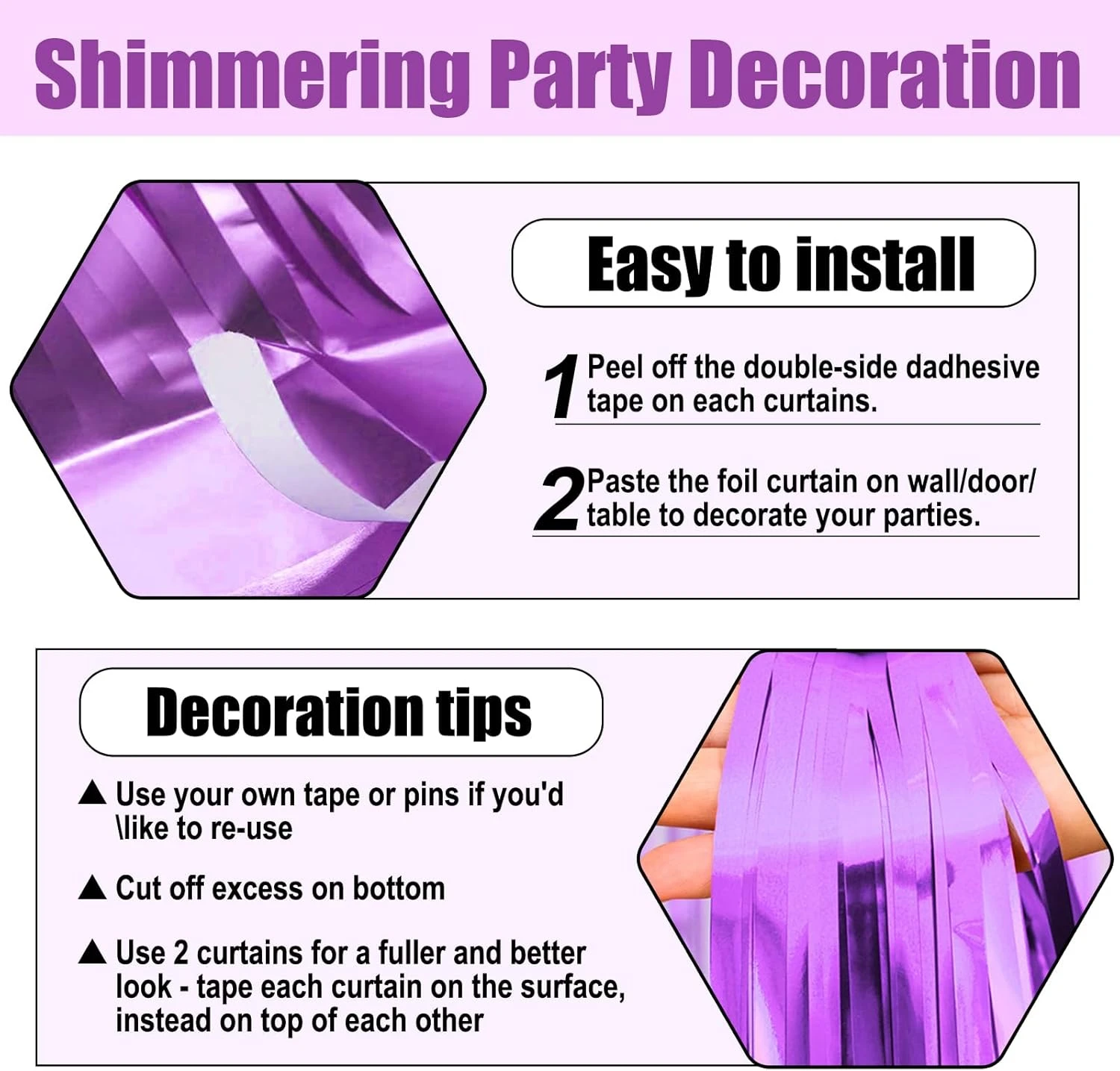 3 Pack Lumière Violet Feuille Fringe Rideau Backdrop, 3.28Ft X 8.2Ft Métallique Tinsel Feuille Fringe Streamer Rideaux Pour Photo Booth, Halloween, Noël, Anniversaire, Décorations De Fête De Mariage 5 3 Pack Lumière Violet Feuille Fringe Rideau Backdrop, 3.28Ft X 8.2Ft Métallique Tinsel Feuille Fringe Streamer Rideaux Pour Photo Booth, Halloween, Noël, Anniversaire, Décorations De Fête De Mariage - Image 3