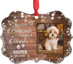 TRIENCY Personnalisé Animal Mémorial Ornement Personnalisé Chien Chat Photo Image Vous Gauche Paw Impressions Sur Nos Coeurs En Aluminium Souvenir Ornements Pour Arbre De Noël Décoration Keepsake Sympathy Cadeau