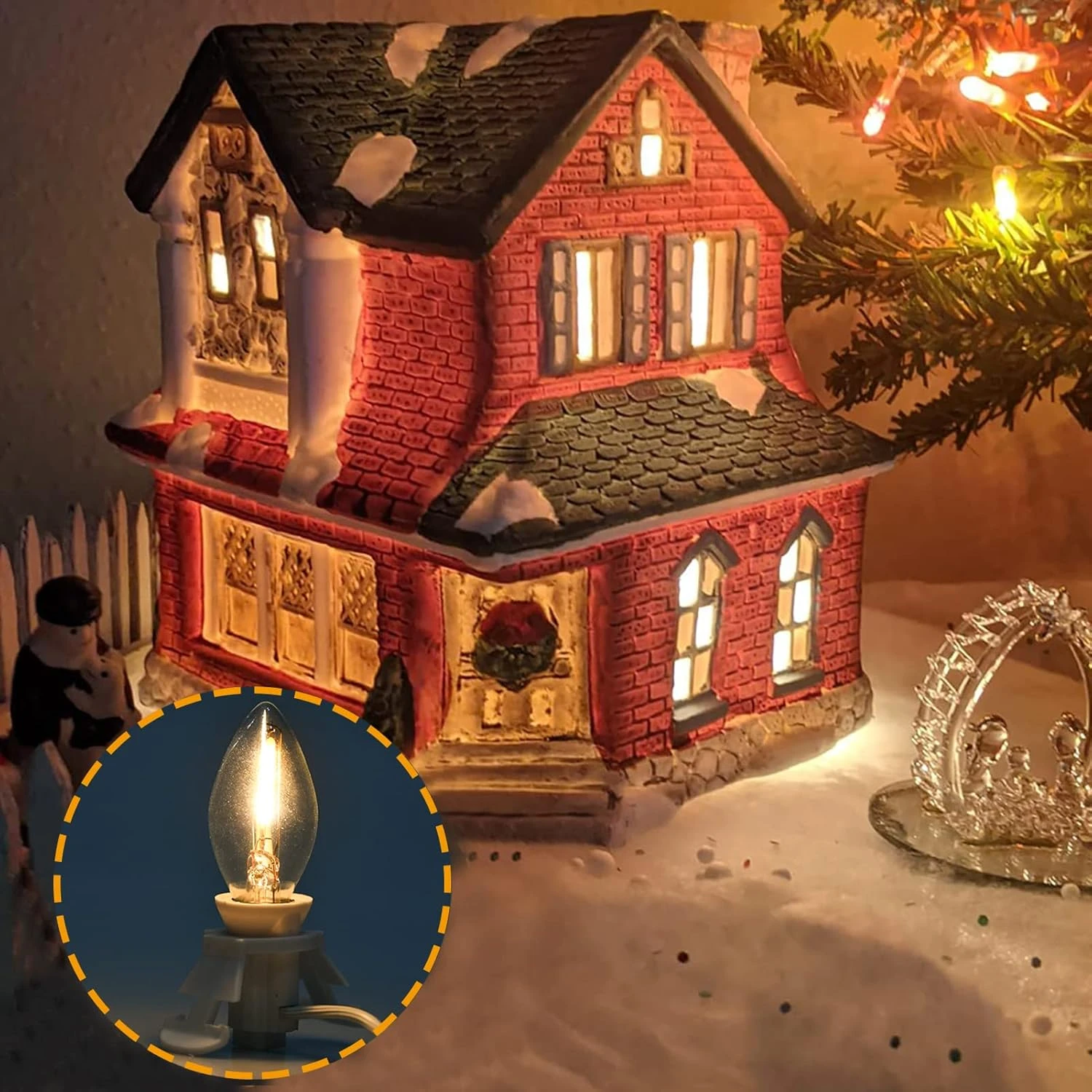 Ensemble De 2 Cordon D'accessoires De Village De Noël (6 Pieds) Avec Kit D'éclairage De Cordon De Soufflage D'ampoule LED C7, Lampe C7 Avec Bouchons De Commutation Pour Halloween Vacances Noël Décors De Maison Artisanat, Fil Blanc 7 Ensemble De 2 Cordon D'accessoires De Village De Noël (6 Pieds) Avec Kit D'éclairage De Cordon De Soufflage D'ampoule LED C7, Lampe C7 Avec Bouchons De Commutation Pour Halloween Vacances Noël Décors De Maison Artisanat, Fil Blanc - Image 5