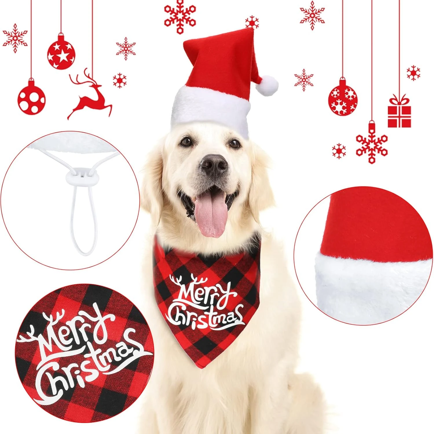 Chapeau De Noël Pour Chien De Noël 3D Réglable En 4 Pièces, écharpe De Noël Classique Pour Animaux De Compagnie Buffalo, Bande De Tête De Renne De Noël Avec Oreilles Accessoires De Costume Pour Animaux De Compagnie Pour Chiens Et Chats ( Style Vif ) 6 Chapeau De Noël Pour Chien De Noël 3D Réglable En 4 Pièces, écharpe De Noël Classique Pour Animaux De Compagnie Buffalo, Bande De Tête De Renne De Noël Avec Oreilles Accessoires De Costume Pour Animaux De Compagnie Pour Chiens Et Chats ( Style Vif ) - Image 4