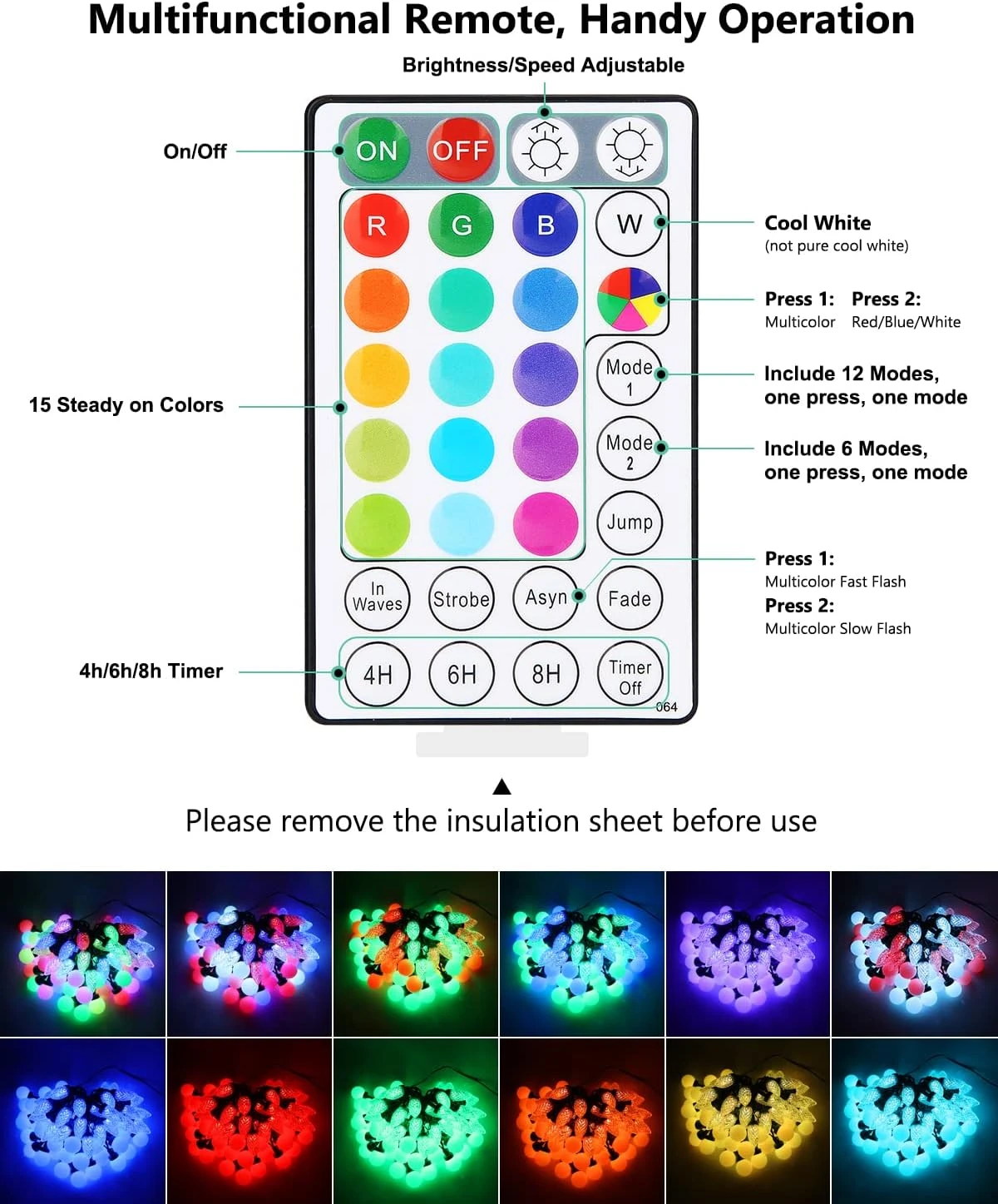 Jyoiat Couleur Changeant Chaîne Lumières Avec Télécommande - Fonction De Timing, Dimmable Étanche Connectable 33ft 50LED C9 & Globe String Lumières Pour Noël De Vacances En Plein Air 8 Jyoiat Couleur Changeant Chaîne Lumières Avec Télécommande - Fonction De Timing, Dimmable Étanche Connectable 33ft 50LED C9 & Globe String Lumières Pour Noël De Vacances En Plein Air - Image 6