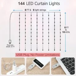 Éclairage De Rideau LED KepStars, 8 Pieds X 6 Pieds 144 LED RVB Colour Changing String Fairy Lights Rideau Avec Contrôle D'application Intelligent, Musique Et Synchronisation Vocale Pour La Chambre De Fond Mur Intérieur Extérieur Décorations De Noël -Oui || N/A || pearhead 715qqk51PuL. AC SL1500