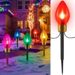 Oui || N/A || pearhead 32 Lumières De Noël Jumbo C9 Décorations Extérieures Pelouse Avec Des Pieux De Marqueurs De Chemin, 8,5 Pieds LED Lumières Couvertes Jumbo Ampoule Multicolore Pour Les Vacances Outside Yard Garden Decor, 5 Lumières