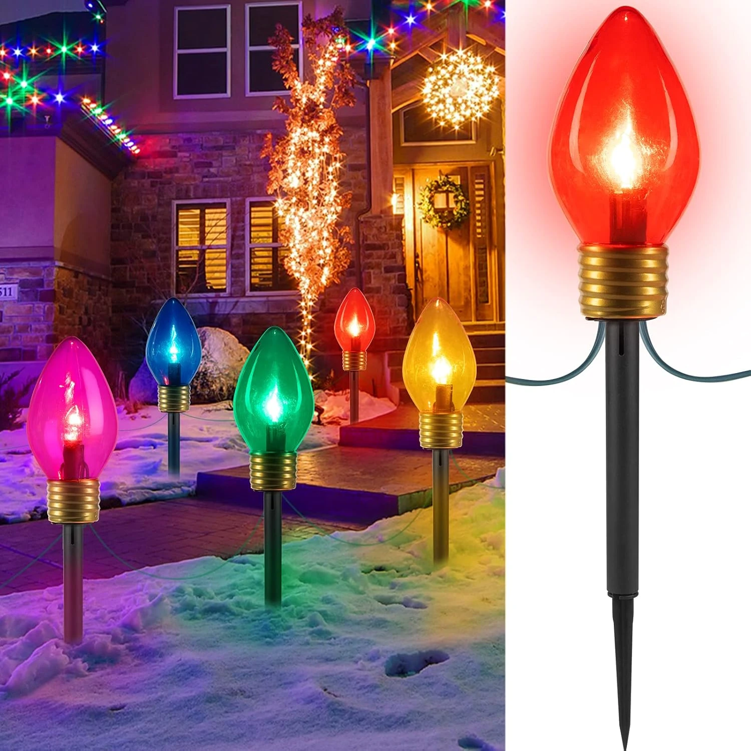 Lumières De Noël Jumbo C9 Décorations Extérieures Pelouse Avec Des Pieux De Marqueurs De Chemin, 8,5 Pieds LED Lumières Couvertes Jumbo Ampoule Multicolore Pour Les Vacances Outside Yard Garden Decor, 5 Lumières 3 Lumières De Noël Jumbo C9 Décorations Extérieures Pelouse Avec Des Pieux De Marqueurs De Chemin, 8,5 Pieds LED Lumières Couvertes Jumbo Ampoule Multicolore Pour Les Vacances Outside Yard Garden Decor, 5 Lumières
