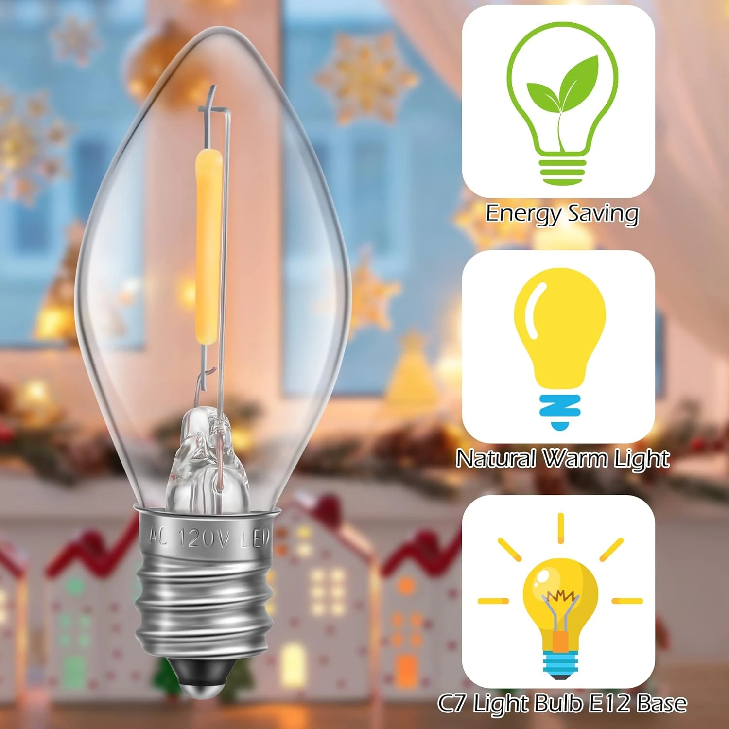Cordon Accessoire En Méon Avec Ampoule LED C7 Cord Clip Lights Avec Double Fusible De Rechange, Décoration De Lumières De Chaîne De Noël En Moule Soufflé Pour Noël Maison De Village, Décorateur De Vacances En Agrafes à Citrouille ( 18 Ampoule LED ) 5 Cordon Accessoire En Méon Avec Ampoule LED C7 Cord Clip Lights Avec Double Fusible De Rechange, Décoration De Lumières De Chaîne De Noël En Moule Soufflé Pour Noël Maison De Village, Décorateur De Vacances En Agrafes à Citrouille ( 18 Ampoule LED ) - Image 3