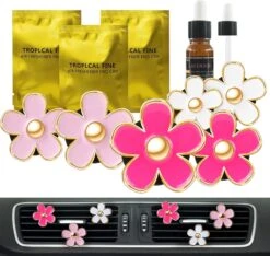 Mignon Cadeaux De Noël Rose Décor De Voiture Accessoires Pour Femmes Adolescents, 6 Pcs Voiture Parfum Air Désodorisants Vent Clips, Girly Daisy Fleur Décorations Intérieur Objets Esthétiques, Car Perfume Stuff Pour Sa Maman Filles