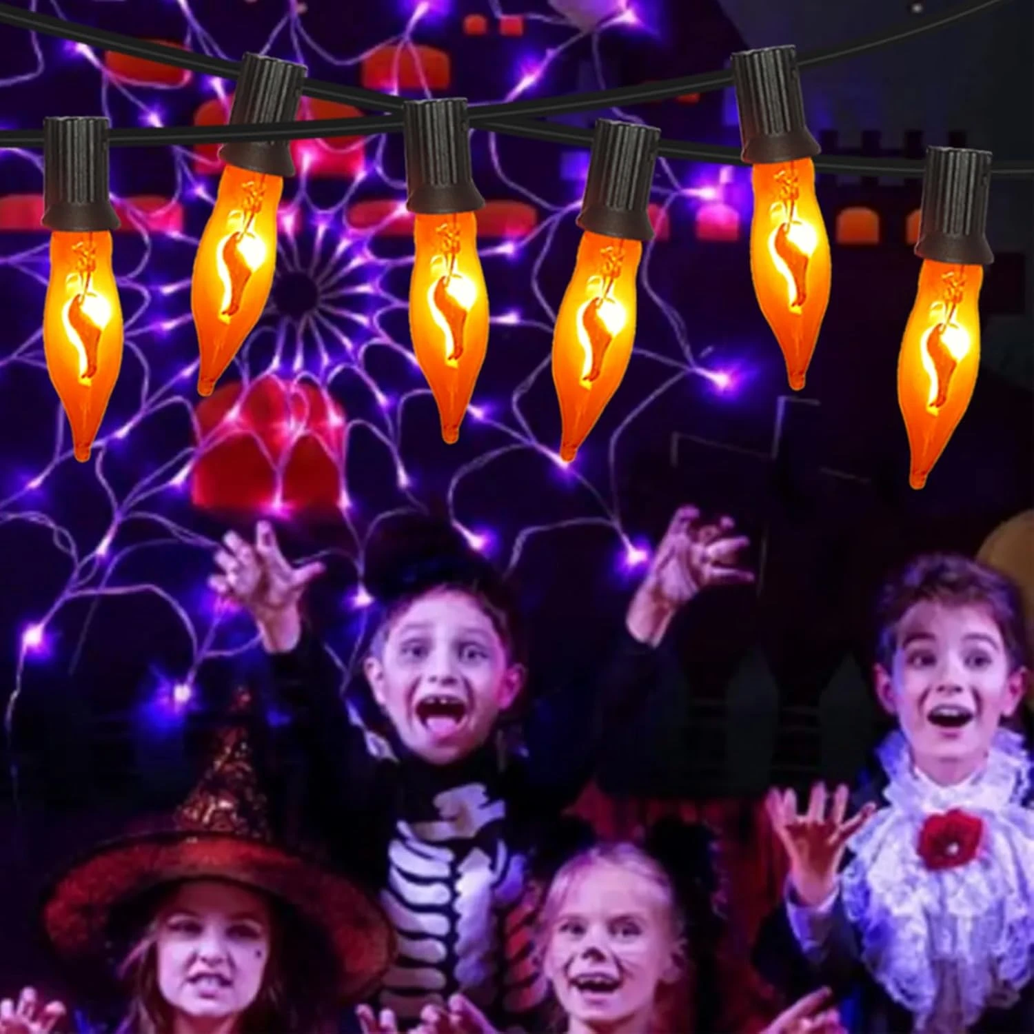 Halloween Flicker Flame Lights Orange String Lights, 10Ft C7 Vintage Flickering Flame Lights 10 Orange Flame Light Bulbs, Halloween String Light Pour Intérieur Extérieur Halloween Décorations De Noël 8 Halloween Flicker Flame Lights Orange String Lights, 10Ft C7 Vintage Flickering Flame Lights 10 Orange Flame Light Bulbs, Halloween String Light Pour Intérieur Extérieur Halloween Décorations De Noël - Image 6