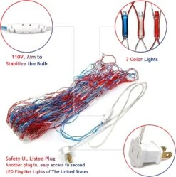 Lumières De Chaîne De Drapeau Américain Avec 420 LED Super Brillantes, Pour Le Jour De L'indépendance, Le 4 Juillet, Le Jour Du Souvenir, Le Jour Des Anciens Combattants, Les Décorations De Noël. Lampe De Drapeau LED USA étanche Pour Cour, Décoration Extérieure Pour Jardin -Oui || N/A || pearhead 717qA8DMcwL. AC SL1500