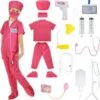 5 Pièces Docteur Costume Kit Pour Enfants Rose Scrubs Rôle Jouer Costume Docteur Dentiste Jouets Kit Pour Garçons Filles Above Age 6 Infirmière Jour Halloween Noël Cosplay Accessoires