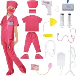 5 Pièces Docteur Costume Kit Pour Enfants Rose Scrubs Rôle Jouer Costume Docteur Dentiste Jouets Kit Pour Garçons Filles Above Age 6 Infirmière Jour Halloween Noël Cosplay Accessoires
