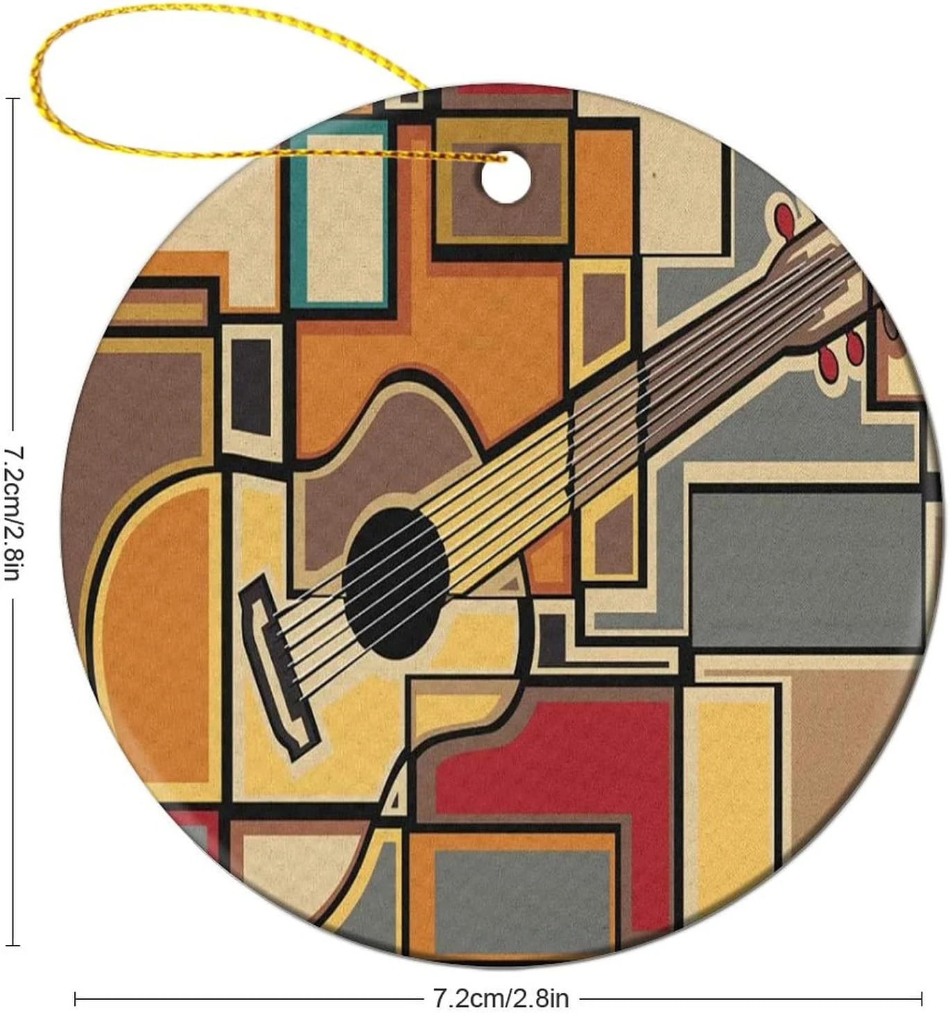 Petits Ornements De Noël Petit Cadeau Pour Femme, Funky Fractal Geometric Square Formed Background Acoustic Guitar Art, Pale Yellow 4 Petits Ornements De Noël Petit Cadeau Pour Femme, Funky Fractal Geometric Square Formed Background Acoustic Guitar Art, Pale Yellow - Image 2