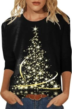 SNKSDGM De Noël Tenues Pour Les Femmes Vacances Noël Arbre Imprimer Graphique T-shirts Sweat-shirt Chemises Top Habillé Casual Mignon Pull