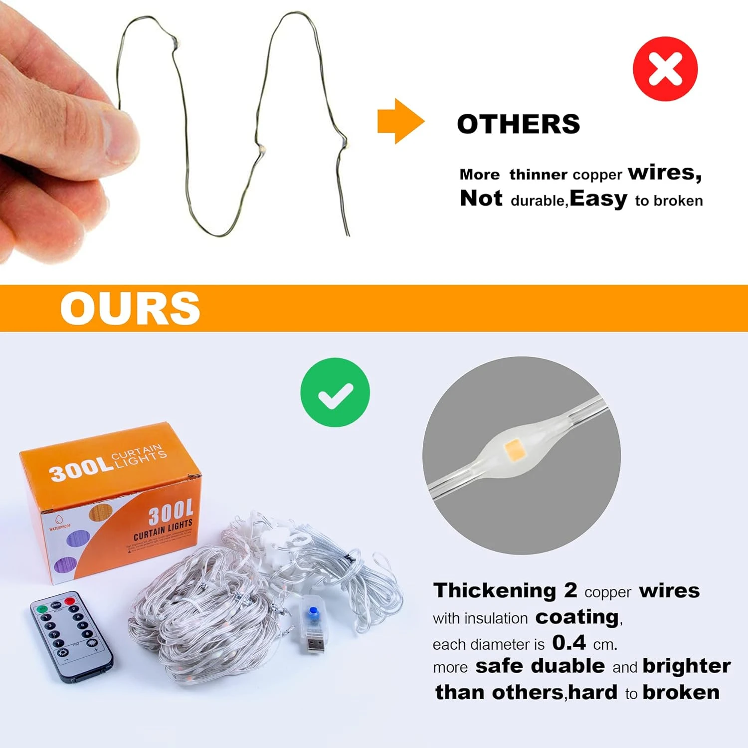 Lumières De Chaîne De Rideau Hopolon Avec Télécommande, 300LED 8 Modes 9,8ftx9,8ft 4,5V Lampes De Rideau Alimentées Par USB Pour Mariage à Domicile Famille De Fête De Noël Chambre De Jardin Salle De Chambre Décor Mural Extérieur Extérieur (blanc Froid) 9 Lumières De Chaîne De Rideau Hopolon Avec Télécommande, 300LED 8 Modes 9,8ftx9,8ft 4,5V Lampes De Rideau Alimentées Par USB Pour Mariage à Domicile Famille De Fête De Noël Chambre De Jardin Salle De Chambre Décor Mural Extérieur Extérieur (blanc Froid) - Image 7