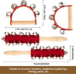 AnyDesign 4 Pack Main De Noël Jingle Bells Cloche En Bois Avec Poignée Main Sleigh Bells Main Poche Bell Rattles Instrument De Musique Jouet Cadeau École Bureau Anneau Pour L'éducation Party Favors, Rouge -Oui || N/A || pearhead 71AJCt637L. AC SL1500