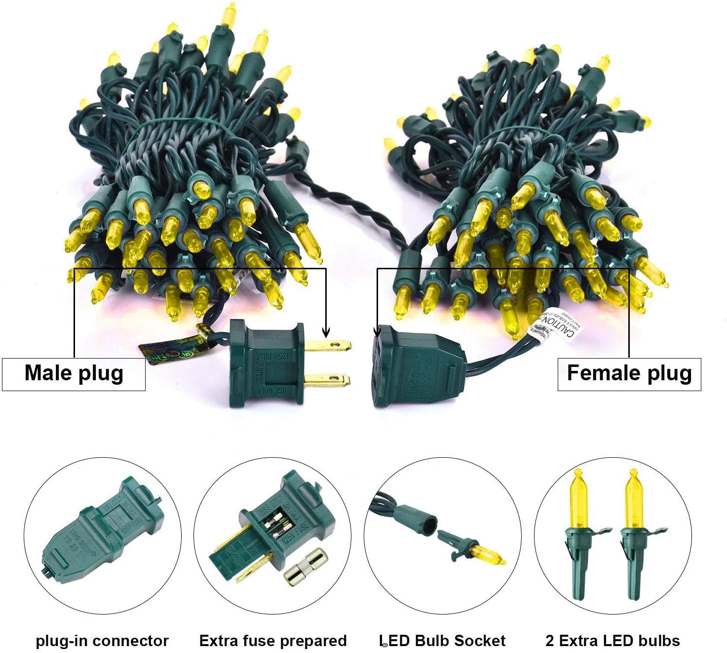 Lumières De Noël Jaunes Silvom, 33 Pieds 100 Lumières De Noël LED, 120V Lumières à Cordes LED Certifiées UL Pour Halloween, Arbre De Noël, Mariage, Fête, Terrasse, Vacances, Maison Intérieure Et Décoration Extérieure 8 Lumières De Noël Jaunes Silvom, 33 Pieds 100 Lumières De Noël LED, 120V Lumières à Cordes LED Certifiées UL Pour Halloween, Arbre De Noël, Mariage, Fête, Terrasse, Vacances, Maison Intérieure Et Décoration Extérieure - Image 6