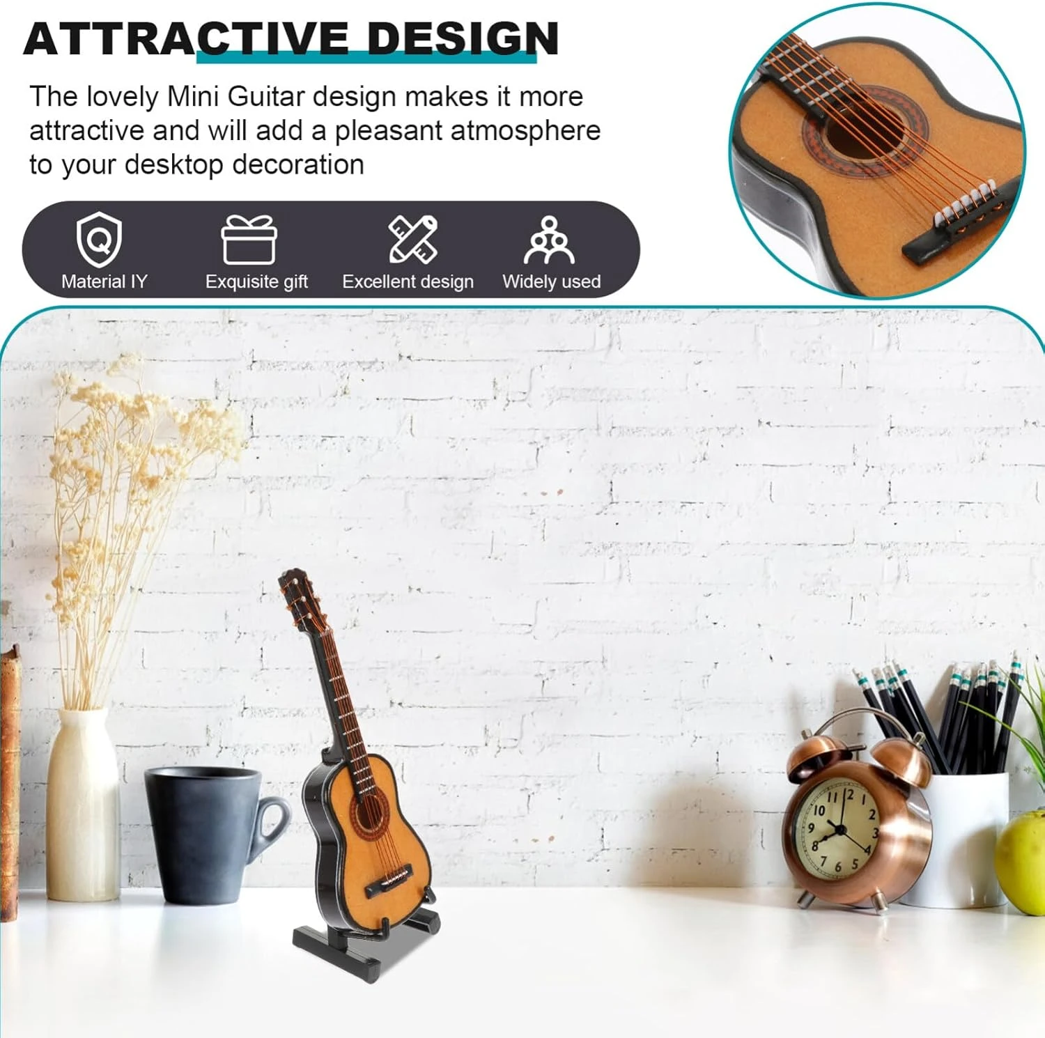 FAVOMOTO 1 Set En Bois Mini Guitare Modèle Avec Titulaire Décoratif Guitare Instrument Réplique Décor Pour Noël Maison Café Ornement 7 FAVOMOTO 1 Set En Bois Mini Guitare Modèle Avec Titulaire Décoratif Guitare Instrument Réplique Décor Pour Noël Maison Café Ornement - Image 5