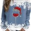 Femmes De Noël Graphique Sweatshirts À Manches Longues Solide T Chemises Crewneck Pullover Tops Relaxed Fit Mid Sweats