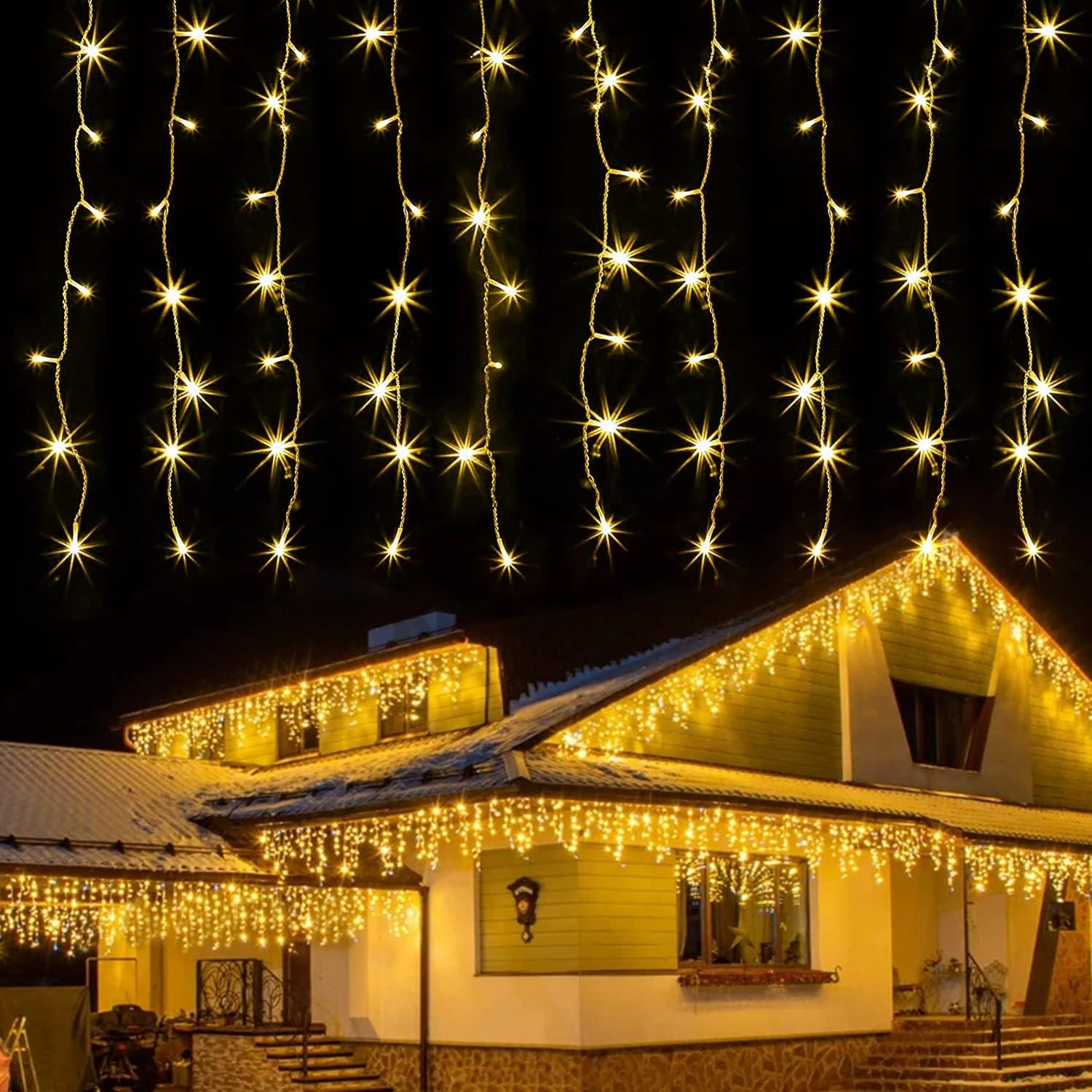 Feux De Rideau Extérieur Kemooie 400 LED, 26,2FT X 3,3FT Feux De Chaîne De Rideau Avec 8 Modes De Brillance Pour La Cérémonie Intérieure Anniversaire Fête De Noël Chambre Balcon Décorations De Toit ( Blanc Chaud ) 4 Feux De Rideau Extérieur Kemooie 400 LED, 26,2FT X 3,3FT Feux De Chaîne De Rideau Avec 8 Modes De Brillance Pour La Cérémonie Intérieure Anniversaire Fête De Noël Chambre Balcon Décorations De Toit ( Blanc Chaud ) - Image 2