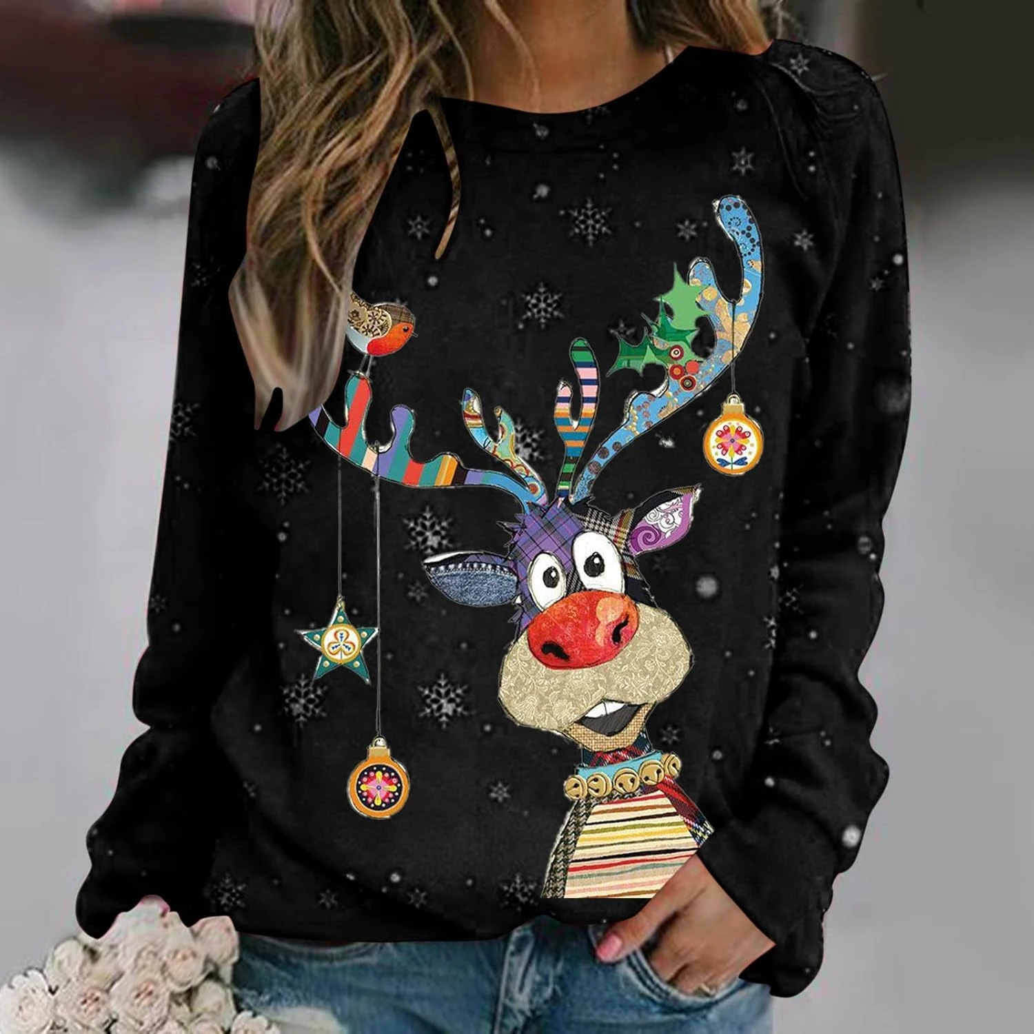 JPVDPA De Noël Sweat-shirt Pour Femmes Renne Laid De Noël Chandail Fête De Vacances Mignon Pull De Noël À Manches Longues Tops 4 JPVDPA De Noël Sweat-shirt Pour Femmes Renne Laid De Noël Chandail Fête De Vacances Mignon Pull De Noël À Manches Longues Tops - Image 2