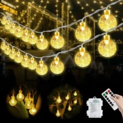 Feux De Batterie MDEDL Extérieur Intérieur, 33FT 80LED Flexibles De Cristal étanche Mini Globe Fée Lumières Lumineuses Décoratives De Noël Avec Minuterie à Distance Pour La Chambre Patio Jardin Canopy