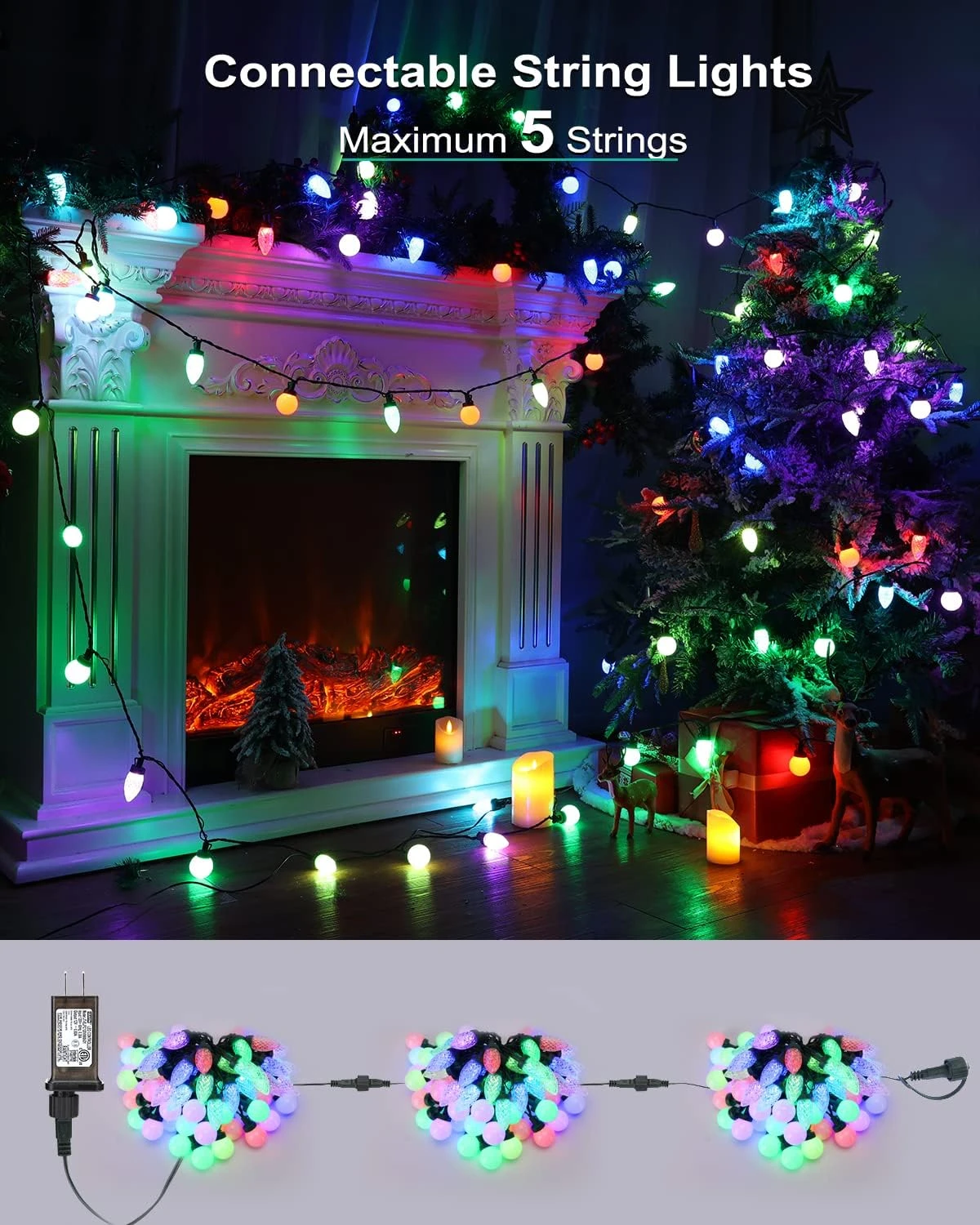 Jyoiat Couleur Changeant Chaîne Lumières Avec Télécommande - Fonction De Timing, Dimmable Étanche Connectable 33ft 50LED C9 & Globe String Lumières Pour Noël De Vacances En Plein Air 4 Jyoiat Couleur Changeant Chaîne Lumières Avec Télécommande - Fonction De Timing, Dimmable Étanche Connectable 33ft 50LED C9 & Globe String Lumières Pour Noël De Vacances En Plein Air - Image 2