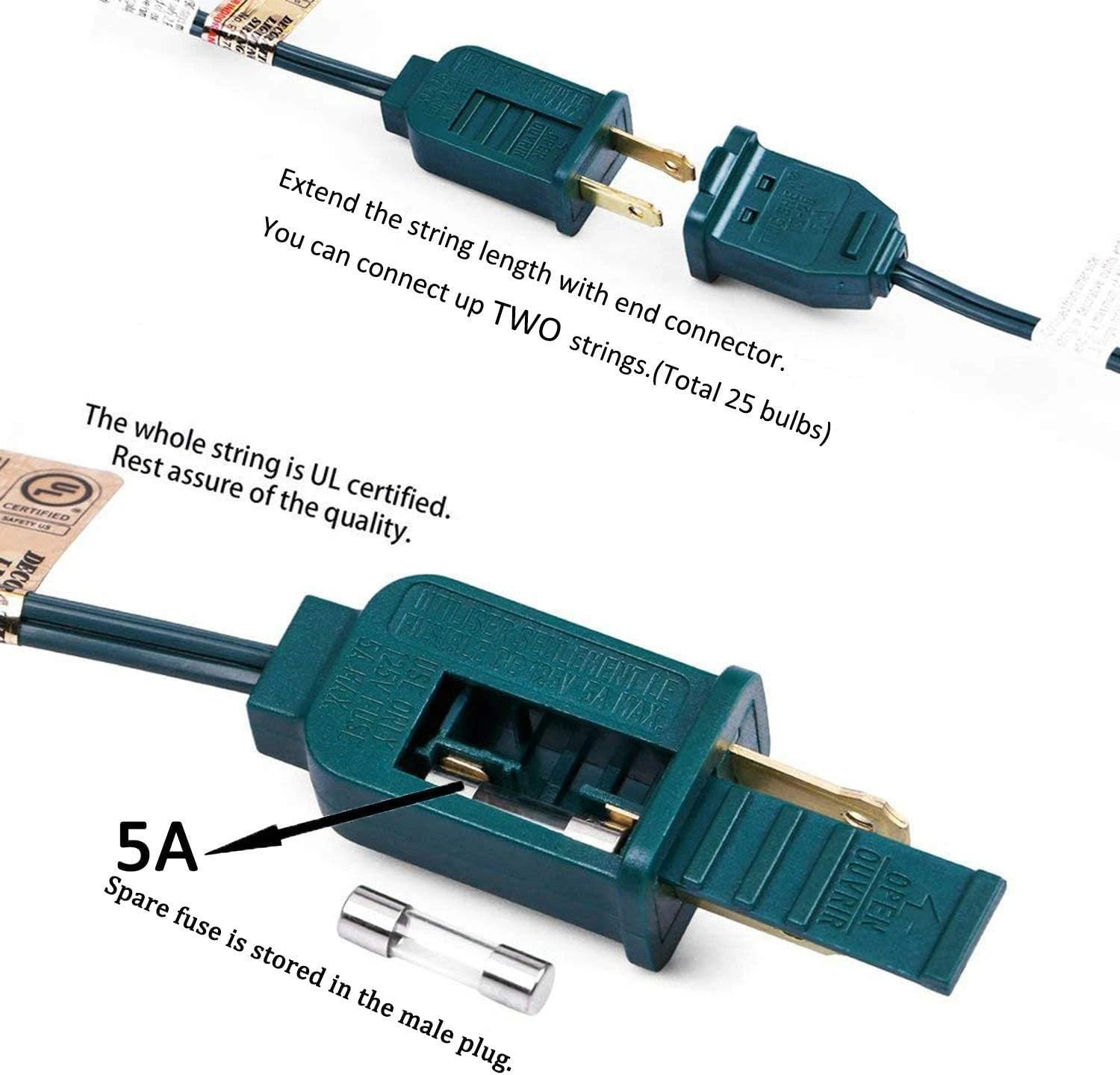 Lumières De Chaîne De Noël Romasaty C9, Lumières De Chaîne De Rechange Incandescentes Pour éclairage Météorologique Extérieur Avec Ampoules Claires Blanches Chaudes 25FT Pour Lumières De Noël Fil Vert De Qualité Commerciale 4 Lumières De Chaîne De Noël Romasaty C9, Lumières De Chaîne De Rechange Incandescentes Pour éclairage Météorologique Extérieur Avec Ampoules Claires Blanches Chaudes 25FT Pour Lumières De Noël Fil Vert De Qualité Commerciale - Image 2