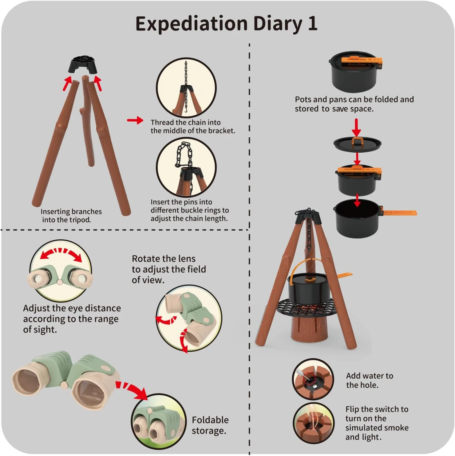 OOOK Kids Camping Tent Set, Jouets D'extérieur Pour Les Tout-petits 1-3, Pretend Play Camp Gear Tools Pour Noël Anniversaire 5 OOOK Kids Camping Tent Set, Jouets D'extérieur Pour Les Tout-petits 1-3, Pretend Play Camp Gear Tools Pour Noël Anniversaire - Image 3