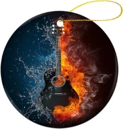 Petits Ornements De Noël Petit Cadeau Pour Femmes, Guitare Acoustique Au Feu Et à L'Eau