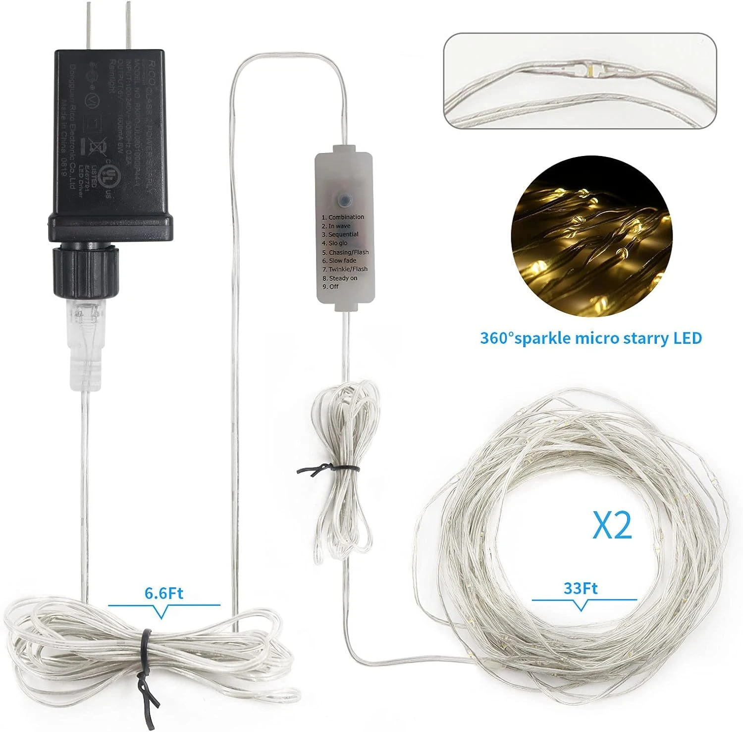 2 Pack Fairy String Lights Plug In, 33Ft 100 Micro Starry LED Starry Fairy Lights IP68 Full Waterproof Avec Télécommande Pour Chambre Jardin Décor De Noël (Warm White) 9 2 Pack Fairy String Lights Plug In, 33Ft 100 Micro Starry LED Starry Fairy Lights IP68 Full Waterproof Avec Télécommande Pour Chambre Jardin Décor De Noël (Warm White) - Image 7