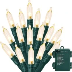 Feux De Noël MASHANG, Feux De Chaîne D'extérieur à 18 Pieds 50 LED Avec Minuterie Et 8 Modes, Foudre étanche à Piles 3AA Pour Décoration Extérieure Et Intérieure ( Blanc Chaud )