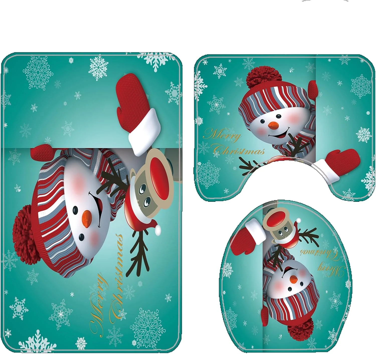 Joyeux Noël Douche Rideau Ensembles Pour Salle De Bains, 4Pcs Xmas Rideau De Douche/Non-Slip Salle De Bains Tapis/Couvercle De Toilette Couvercle/Bain Tapis, Drôle Père Noël Elk Bonhomme De Neige Cloche Car Tapis Décor (Snowman & Elk) 7 Joyeux Noël Douche Rideau Ensembles Pour Salle De Bains, 4Pcs Xmas Rideau De Douche/Non-Slip Salle De Bains Tapis/Couvercle De Toilette Couvercle/Bain Tapis, Drôle Père Noël Elk Bonhomme De Neige Cloche Car Tapis Décor (Snowman & Elk) - Image 5