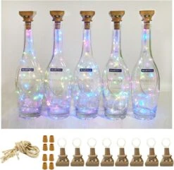Pack 8 Lumières De Bouteille De Vin à énergie Solaire, 20 Lumières De Liège En Cuivre étanche LED Pour Mariage, Noël, Vacances, Jardin, Terrasse, Chemin, Extérieur (coloré)