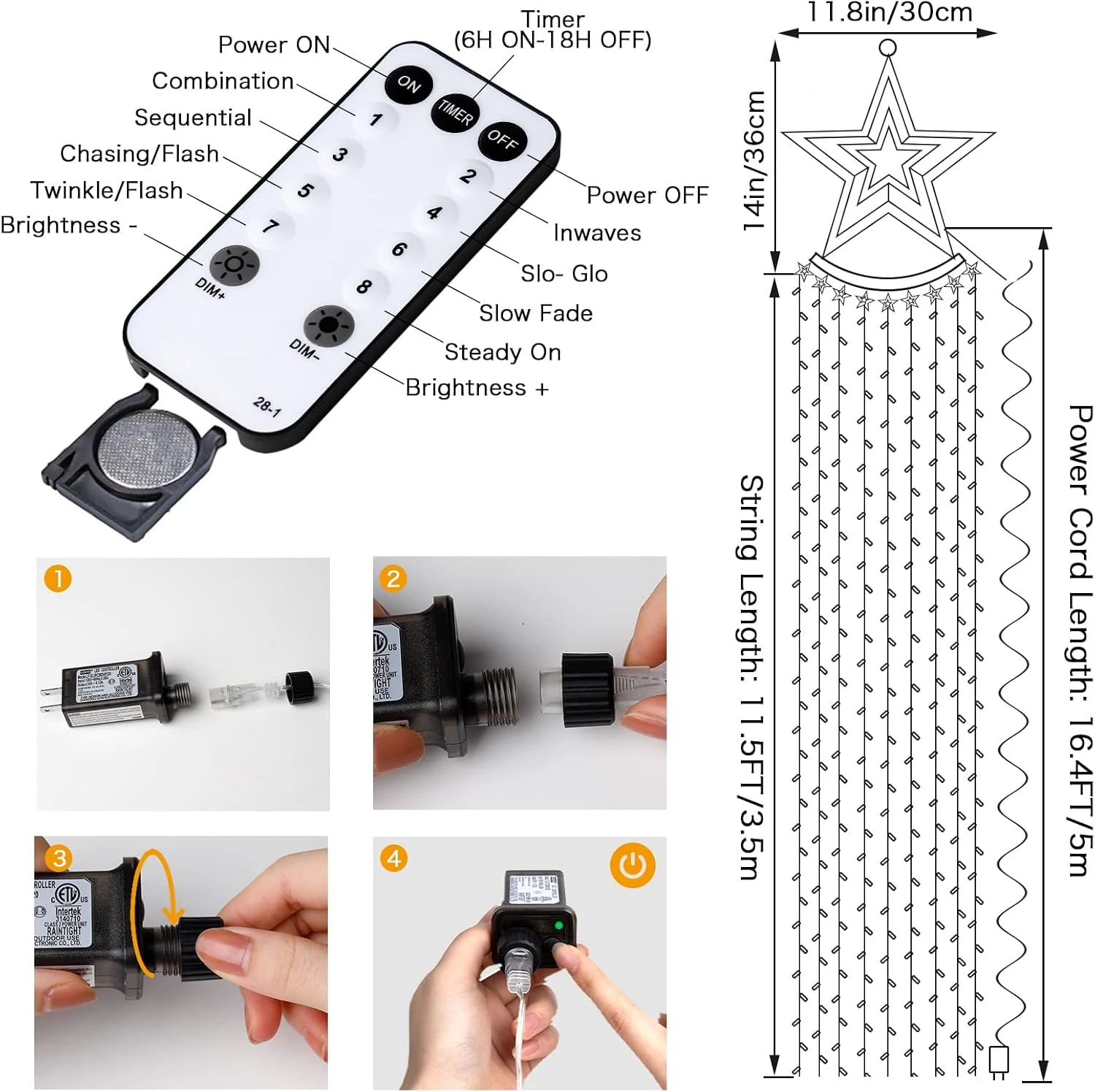 ZCWZMW Décorations De Noël Lumières Extérieures, 350 LEDs 8 Modes Lumières De Noël Avec Timer & Remote, Lumières D'arbre De Noël Avec Tree Topper Pour Yard,Mariage, Fête, Décorations De Noël (Warm White) 10 ZCWZMW Décorations De Noël Lumières Extérieures, 350 LEDs 8 Modes Lumières De Noël Avec Timer & Remote, Lumières D'arbre De Noël Avec Tree Topper Pour Yard,Mariage, Fête, Décorations De Noël (Warm White) - Image 8