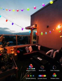 48Ft Éclairage Extérieur De Chaîne De Noël - Étanche 20 Ampoules LED Musique Sync Éclairage De Patio C9 Éclairage Extérieur De Chaîne RGB Éclairage De Patio App & Télécommande Pour Extérieur Cour Arrière Porche Balcon Party Decor -Oui || N/A || pearhead 71JD4dzFGOL. AC SL1500