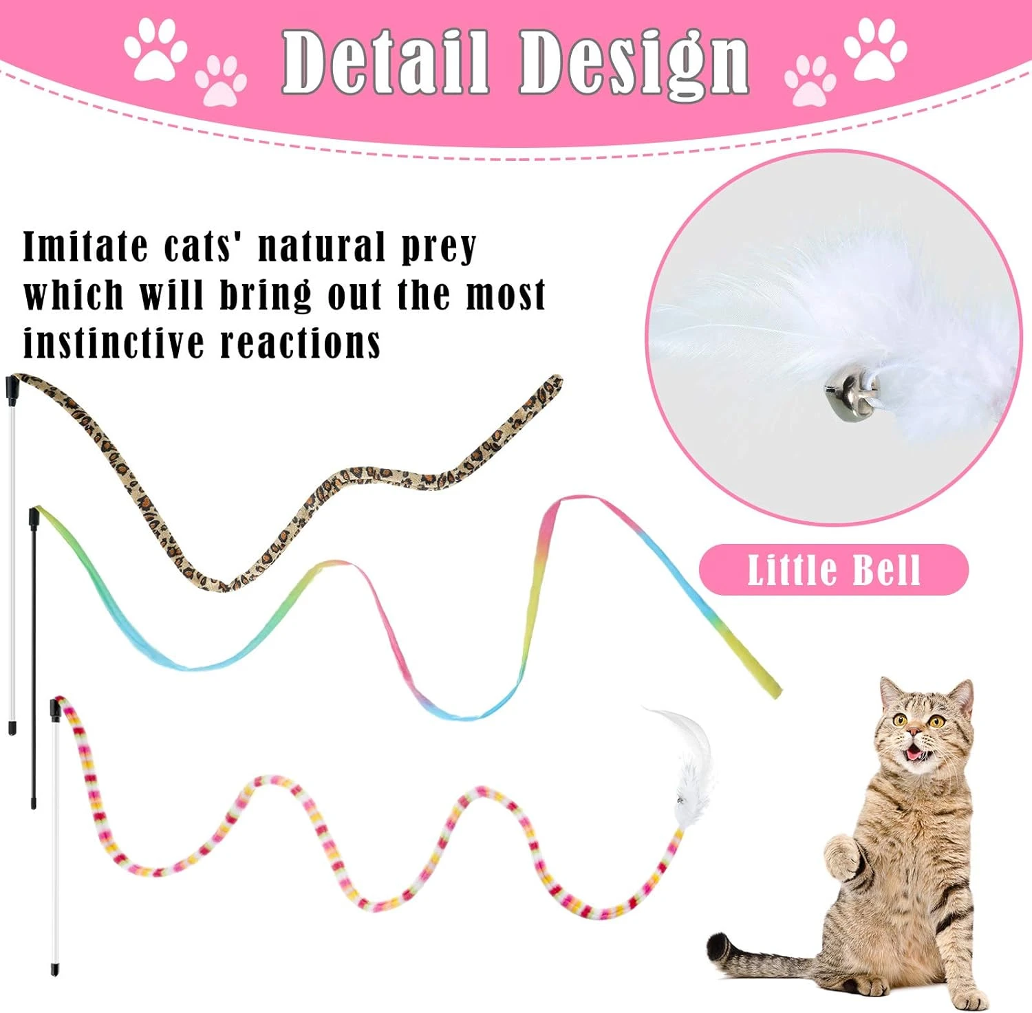 6 Pièces Jouets Pour Chats Jouets Interactifs Pour Baguette Pour Chat Avec Plumes Et Coffre-fort Pour Chat Jouet Pour Bâton De Catcher Coloré Et Sondant Jouets Pour Baguette De Noël Pour Chats 6 6 Pièces Jouets Pour Chats Jouets Interactifs Pour Baguette Pour Chat Avec Plumes Et Coffre-fort Pour Chat Jouet Pour Bâton De Catcher Coloré Et Sondant Jouets Pour Baguette De Noël Pour Chats - Image 4