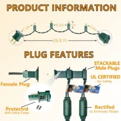 Wominoy 25ft 50 Counts Luminaires De Noël LED Blanc Chaud - Luminaires De Noël Blancs De Qualité Commerciale étanche Extérieure, Lumières De Cordes LED Intérieure 5mm Wide Angle Green Wire, Lumières D'arbre De Noël, IP: 65, UL -Oui || N/A || pearhead 71M8mt 6X L. AC SL1500