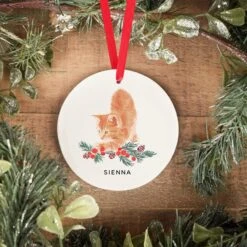 Personnalisé Gingembre Chat Orange Chaton Ornement De Noël, Touber Premier Noël Personnalisé Chat Ornement Pet Mémorial Cadeaux Chien Et Chat Propriétaire Cadeaux - Chat Noël Céramique Ornement