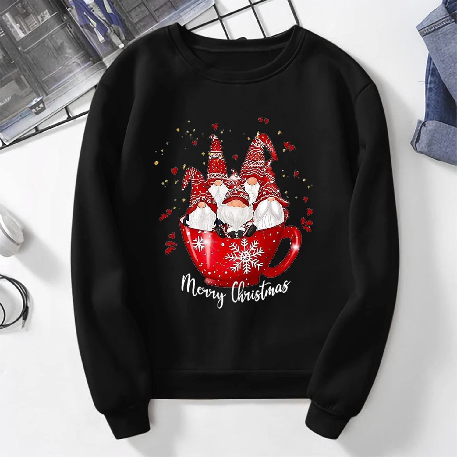 SNKSDGM Femmes Arbres De Noël Manches Longues Léger De Noël Sweatshirts Crewneck Mignon Drôle Pulls Tops Chemise 5 SNKSDGM Femmes Arbres De Noël Manches Longues Léger De Noël Sweatshirts Crewneck Mignon Drôle Pulls Tops Chemise - Image 3