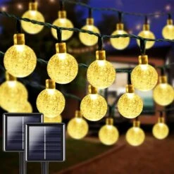 2-Pack 100 LED 64FT Crystal Globe Solar String Lights Outdoor, Waterproof Outdoor Avec 8 Modes D'éclairage, Pour Garden Tree Patio Party Décorations De Noël (Warm White)