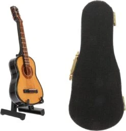 FAVOMOTO 1 Set En Bois Mini Guitare Modèle Avec Titulaire Décoratif Guitare Instrument Réplique Décor Pour Noël Maison Café Ornement