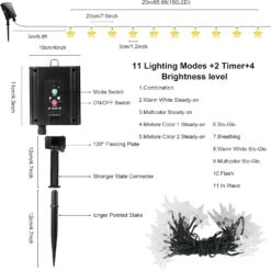 Lumières De Cordes Solaires De Noël 66FT 150LED Lumières De Terrasse Solaire D'extérieur Lumières D'arbres De Jardin à L'extérieur De Lumières De Fées De Scintillement Avec 11 Modes étanche à Distance 4 Couleurs Changeant Pour La Décoration De La Fête De La Cour -Oui || N/A || pearhead 71OPR449pxL. AC SL1500